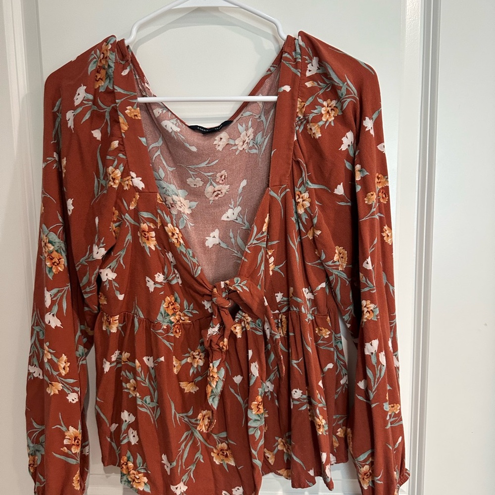 American Eagle Outfitters Rust Floral Blouse